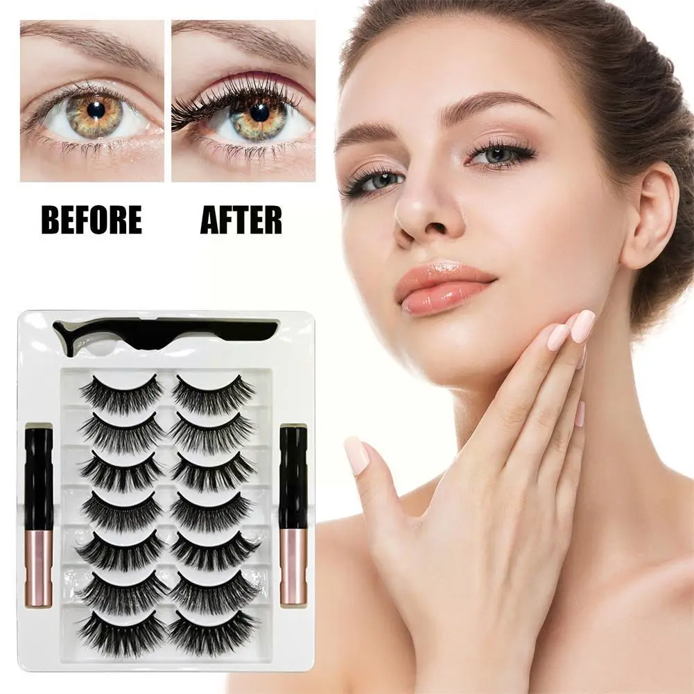 

7Pairs Magnetic Eyelashes False Lashes With 2 Magnetic Lashes Repeated Waterproof Liquid Eyelashes Tweezer Use Eyeliner Wit N2T8