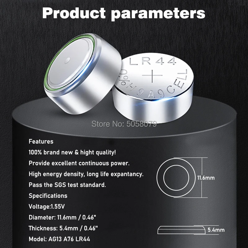50-100 шт., кнопочные батарейки AG13 LR44 L1154 SR47 SG13 SR1154, 1,55 в