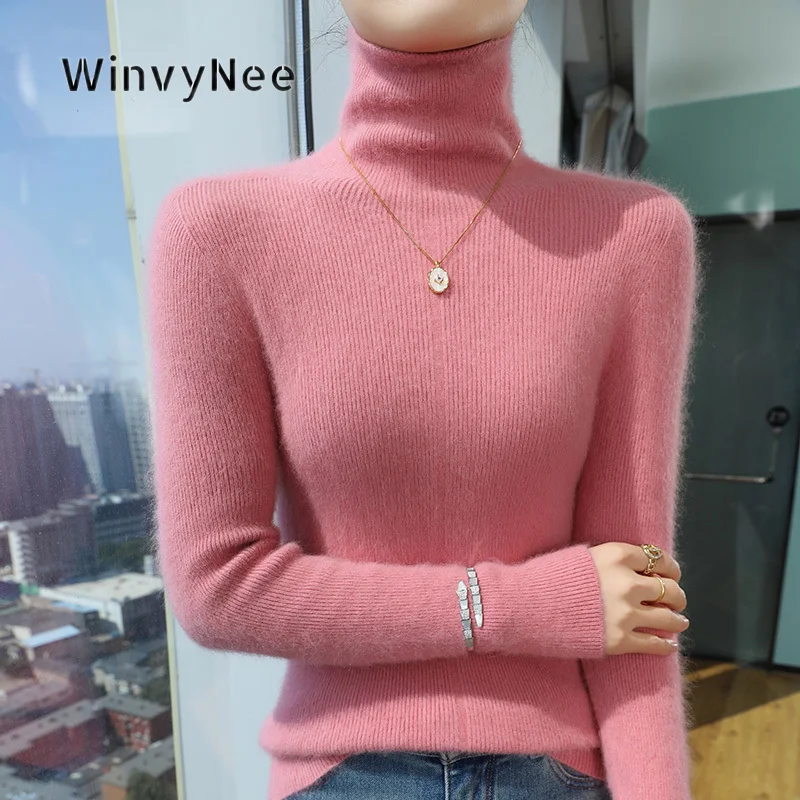 Фото Женская водолазка WinvyNee из мягкого кашемира с начесом, вязаная в рубчик, облегающая, стильная, уютная, современная зимняя одежда A1248036A №3