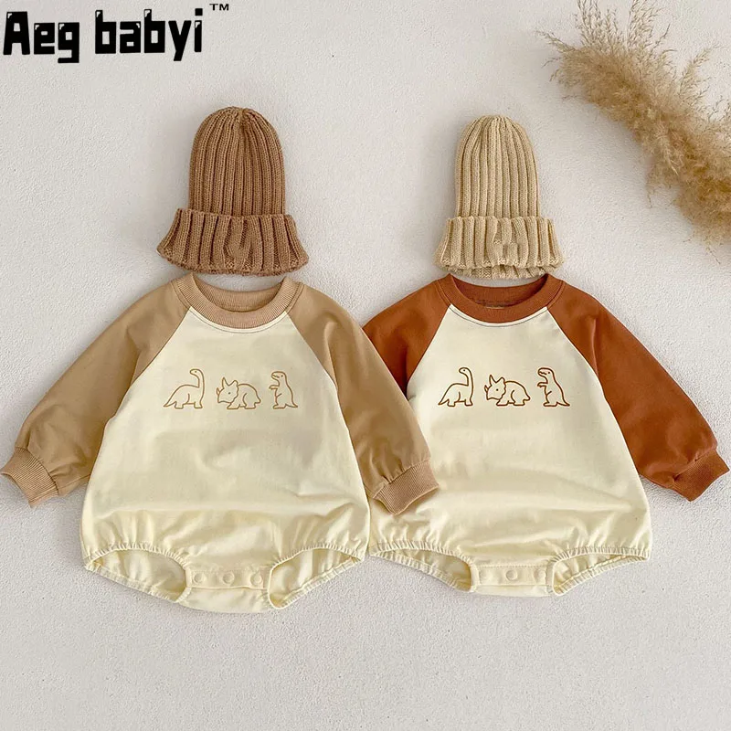 

Baby Bodysuits Spring New Korean Cute Dinosaur Hoodie Infant Boys Girls Long Sleeves Jumpsuit Newborn Kids Baby Girl Clothes