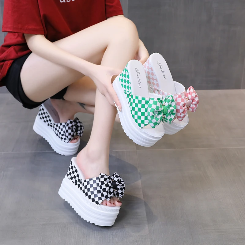 

Shoes Women Slippers Casual Slides Platform Pantofle On A Wedge Heeled Mules Butterfly-Knot Soft Luxury 2022 Summer High Rome F