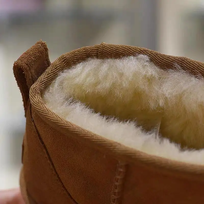 

NEW 2022 Style Basic Short Mini Winter Snow Boots Women Waterproof Sneakers Natural Wool Fur Lined Ankle Warm Flat Shoes 35-44