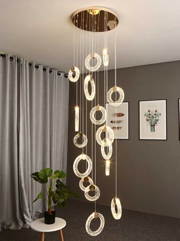 

Duplex Staircase Pendant Lamp Loft Apartment Rotating Long Pendant Lamp Simple Modern Luxury Villa Crystal Living Room Lamp Nord