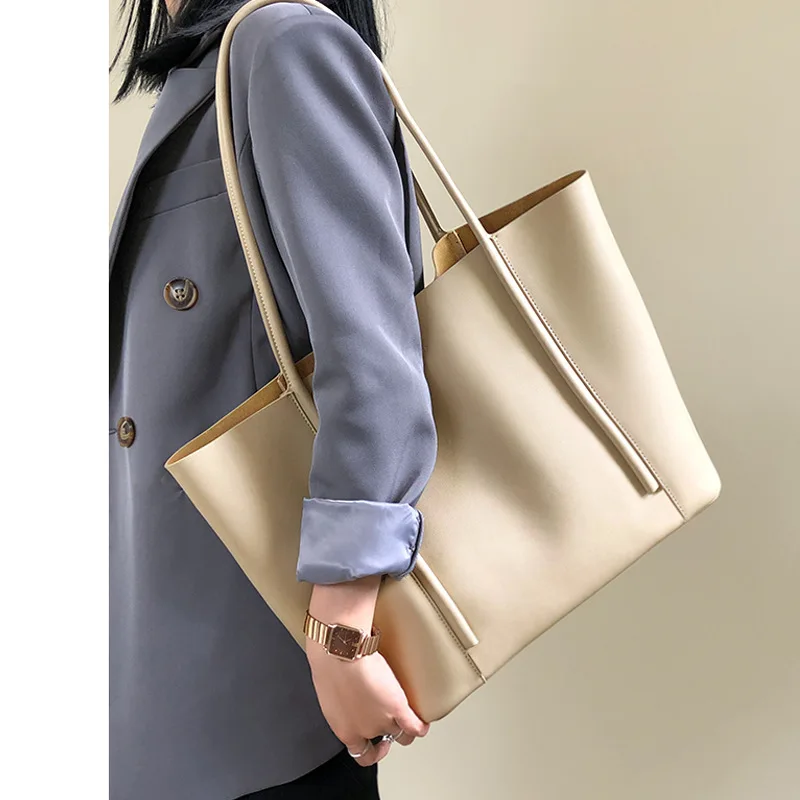 Niche Tote Bag High-end Soft Leather Women's Bag New Large Capacity Portable Bag Work Commuter Single Shoulder Bag