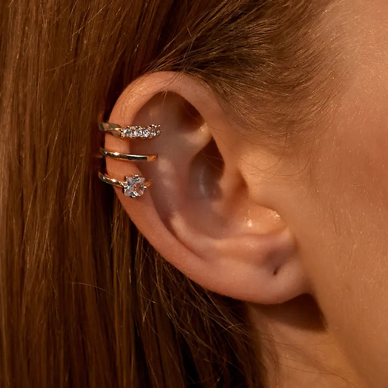 

Three Prong Luxury Earrings For Women Inlaid Zircon Gold Fake Peircings Ear Clip Korean Fashion Jewelry 2022 Summer Earrings