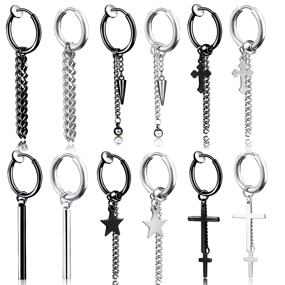 

Серьги-подвески в стиле хип-хоп серебряного цвета с крестом и звездой, титановые серьги-капли, крутые черные серьги с кисточками для женщин ...