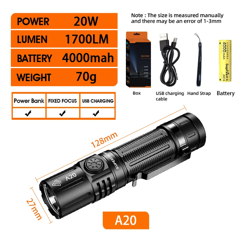 

Фонарик SUPERFIRE A20, водонепроницаемый, 5 режимов