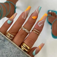 24pcs false nails long ripple lake green fake nail tips full cover acrylic for girls fingernails
