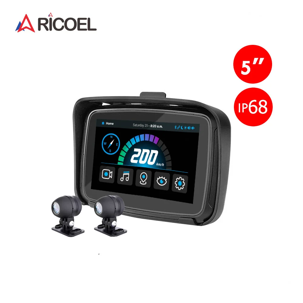 RICOEL 5-дюймовый портативный Carplay Android Auto GPS-навигация для мотоцикла Беспроводная 5G