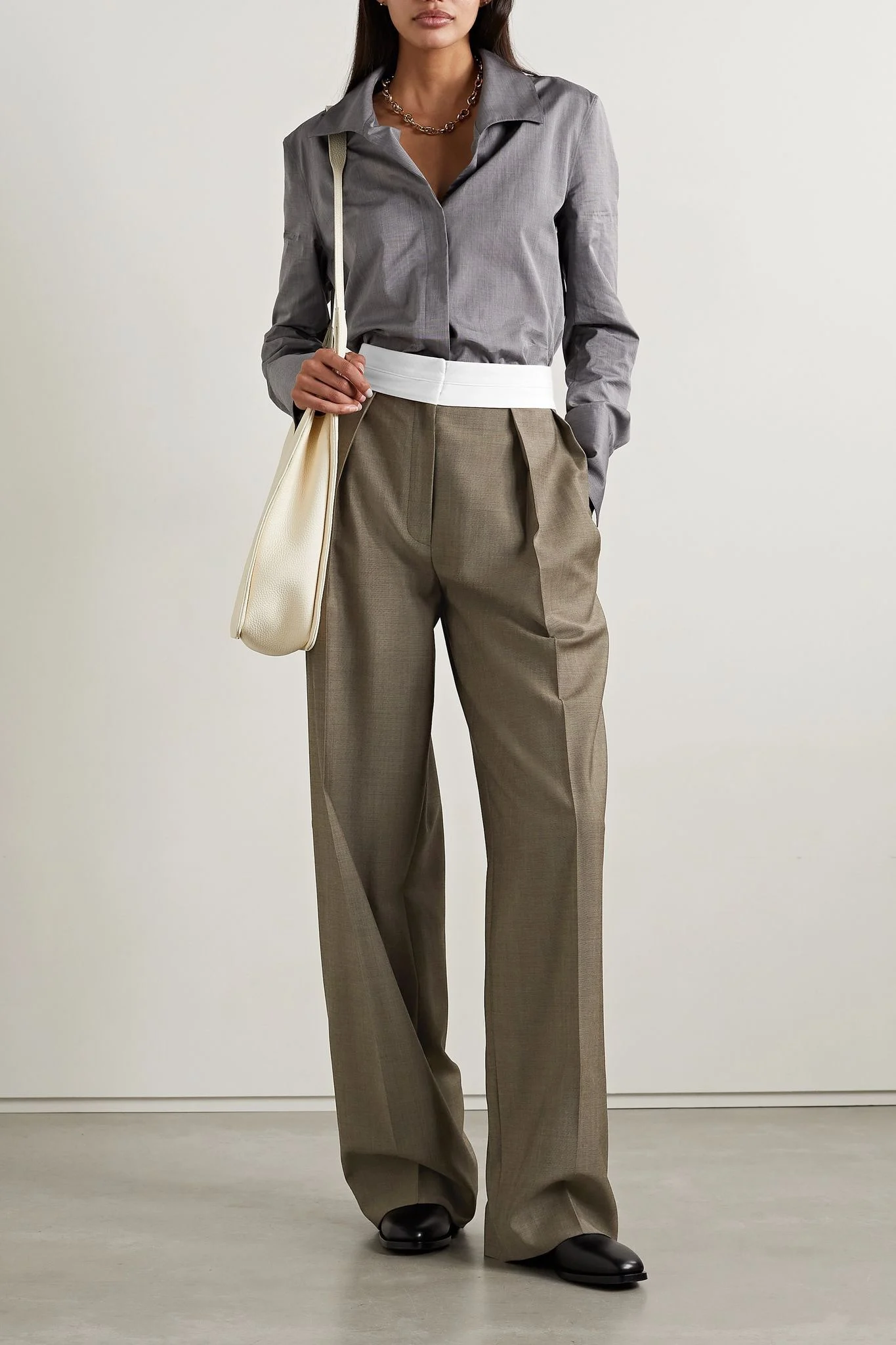 Women Zipper Long Pants Wide Leg Wool Blends High Waist Stitching Straight 2022 Autumn Female Suit Trousers