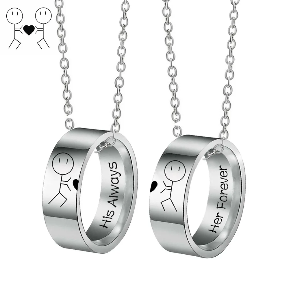 

2023 Stainless Steel Ring Necklace His Always He Forever Couple Necklace Abstract Cartoon