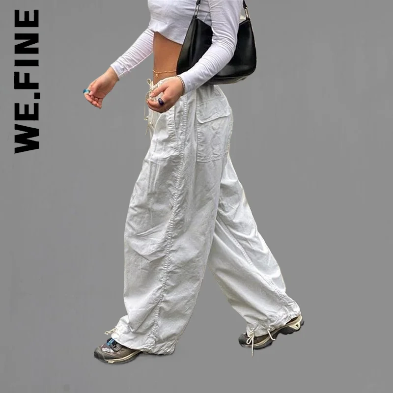 

Брюки-карго женские свободные с заниженной талией, уличная одежда, повседневные мешковатые широкие спортивные штаны, белые хиппи
