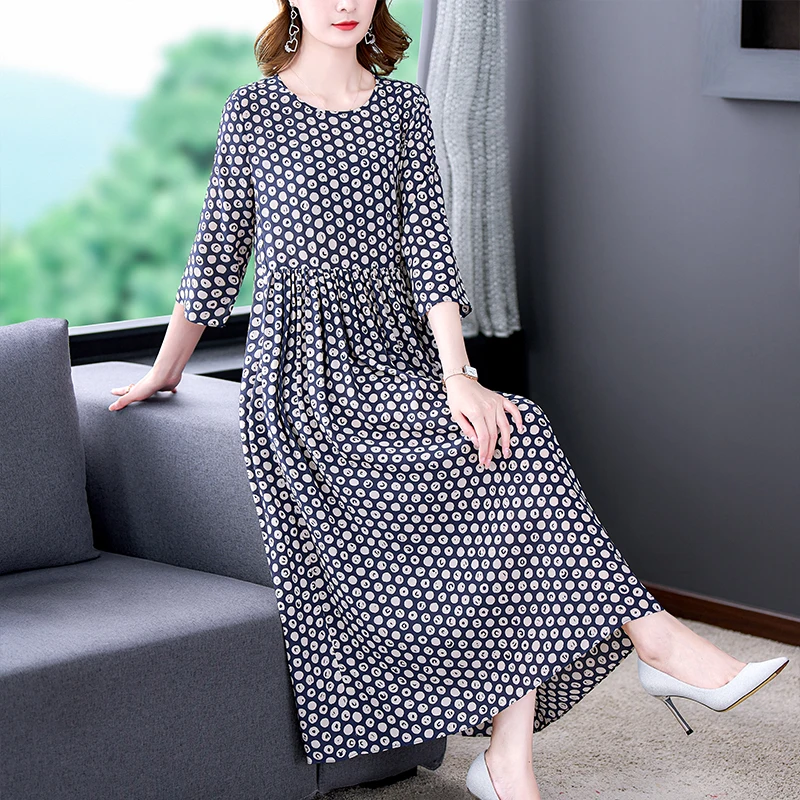 

Women's Clothing Summer 2022 New Large Size Loose Fitted Printed Silk Dress Fashionable Feminine Elegance Party Mini Vestidos