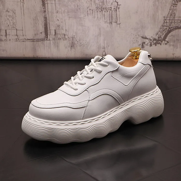 

Fashion Mens White Casual Comfort Shoes Height Increasing Platform Trending Leisure Zapatos Concise Street Rivets Charm ERRFC