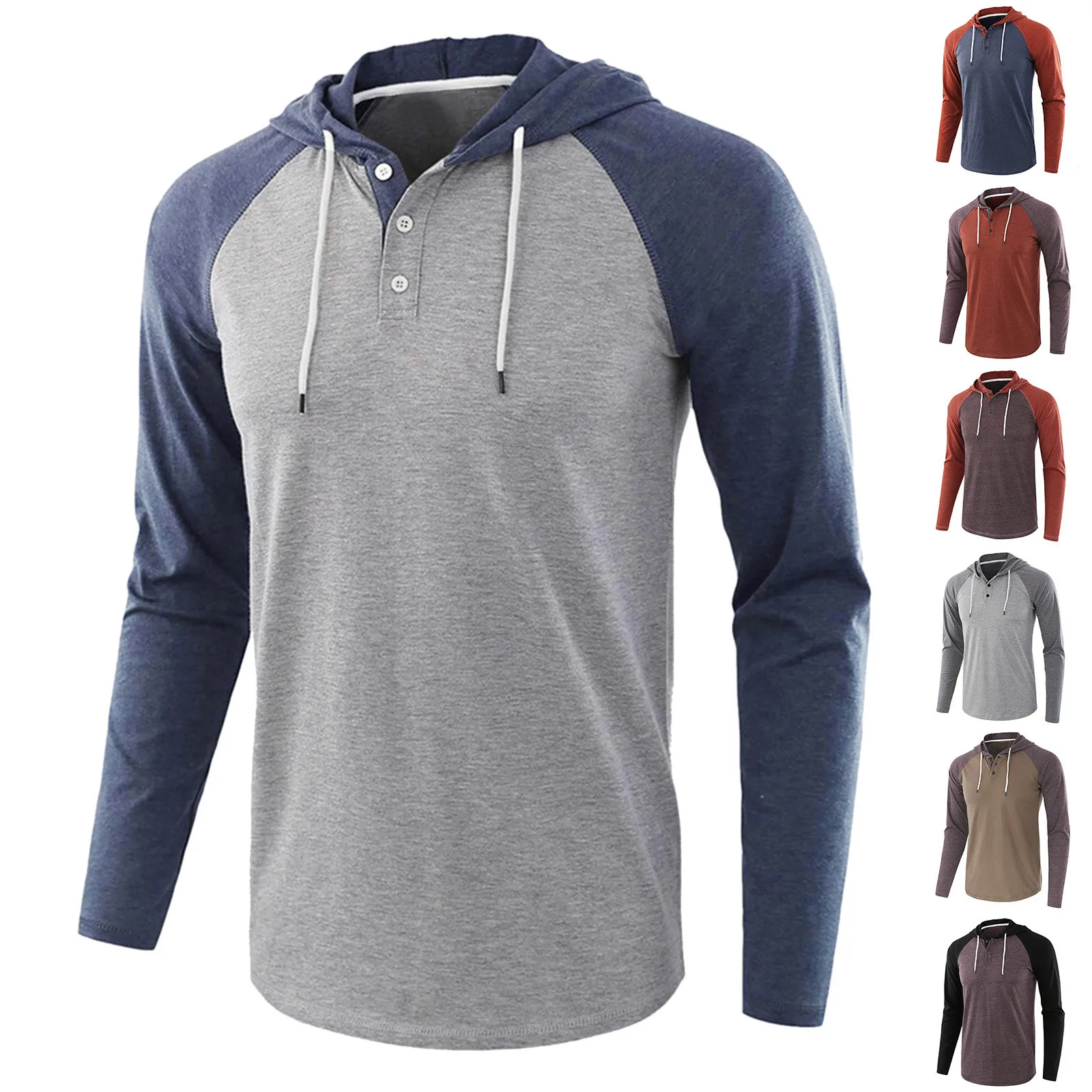

Mens Color Matching Sweatshirts Raglan Sleeves Drawstring Hoodie Long Sleeve Top Hoodies Fashion Casual Sudaderas Para Hombre