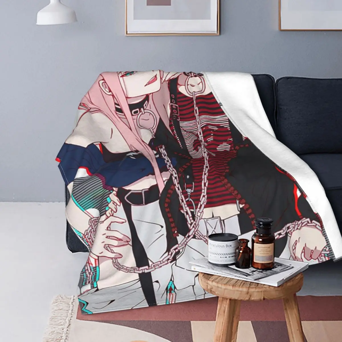 

Darling In The Franxx Flannel Throw Blanket Anime Zero Two Hiro Blankets for Home Bedroom Soft Bedding Throws