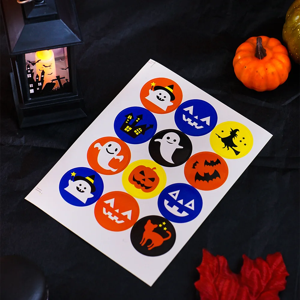 100 sets/lot Halloween Stickers Pumpkin Ghost Sealing Round Label Sticker DIY Halloween Gift Cookie Candy Wrap Decor
