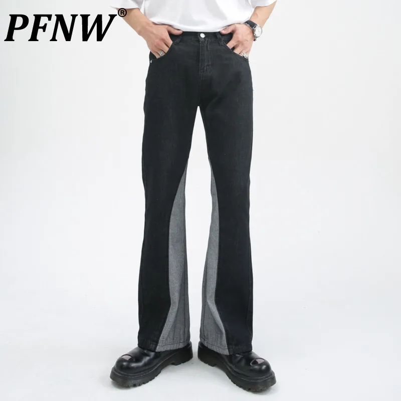 

PFNW Spring Autumn New Men's Jeans Color Contrast Spliced Niche Design Vintage Punk Fashion Casual Silm Denim Trousers 28A0510