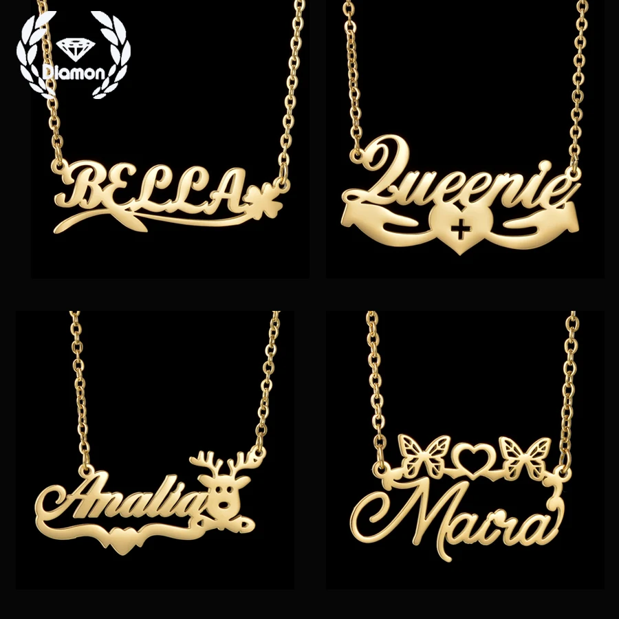 

Diamon Fashion Custom Name Stainless Steel Necklace for Women Personalized Letters Butterfly Pendant Chain Valentine's Day Gift