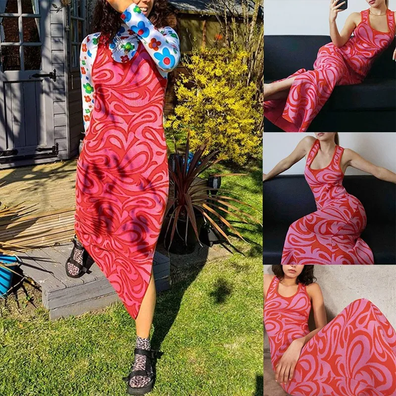 

Backless Summer Y2K Midi Knit Dress Women Sleeveless Off Shoulder Beach Split Party Sexy Bodycon Dresses