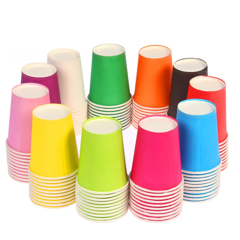 

10pcs Colorful Disposable Paper Cups Wedding Birthday Solid Color Cups Happy Birthday Party Decor Kids Boys Girls Supplies