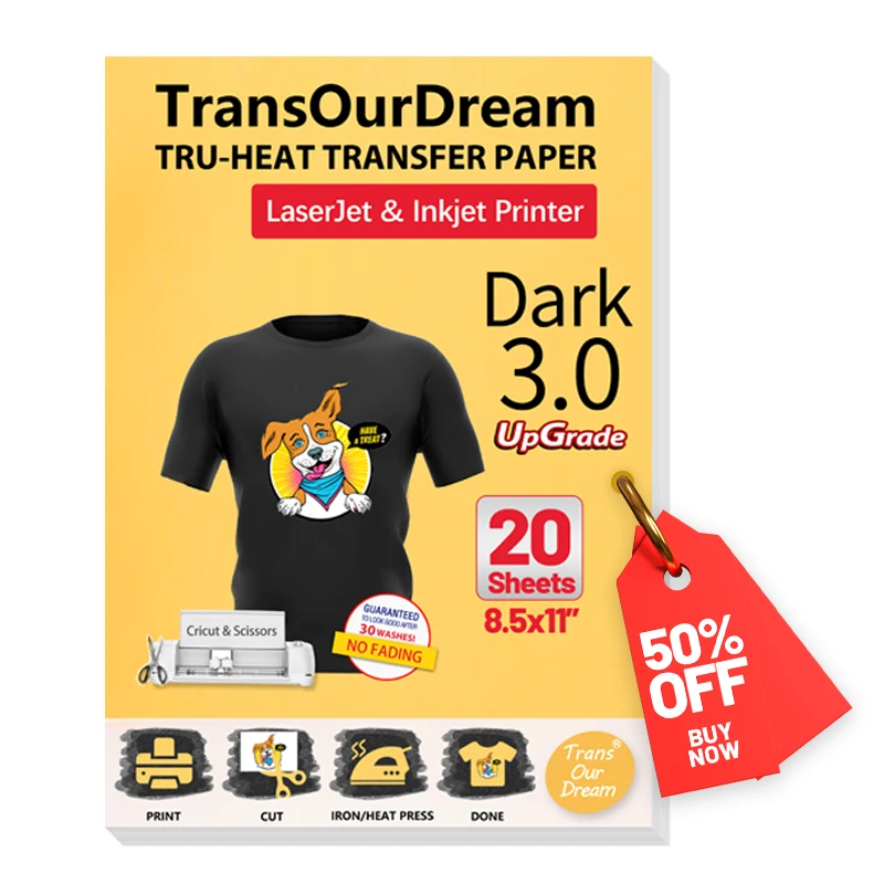 8.5x11”  20sheets Iron on Heat Transfer Paper for Dark TShirts Printable Heat Transfer Vinyl for Inkjet & Laserjet Printer