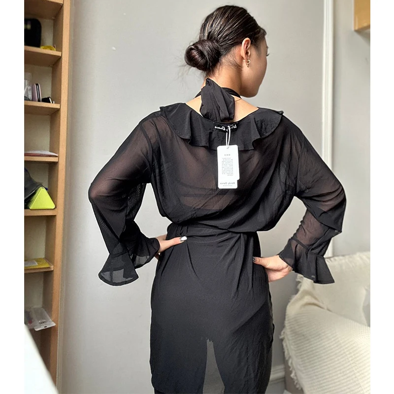 Одежда для латиноамериканских танцев на осень и зиму женские свободные сетчатые