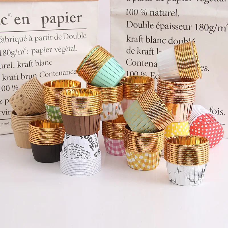 

50Pcs Pastry Tools Accessories Foiled Gold Paper Cup Tray Caissettes Muffin Wrapper Tray Baking Supplies Cupcake Liner