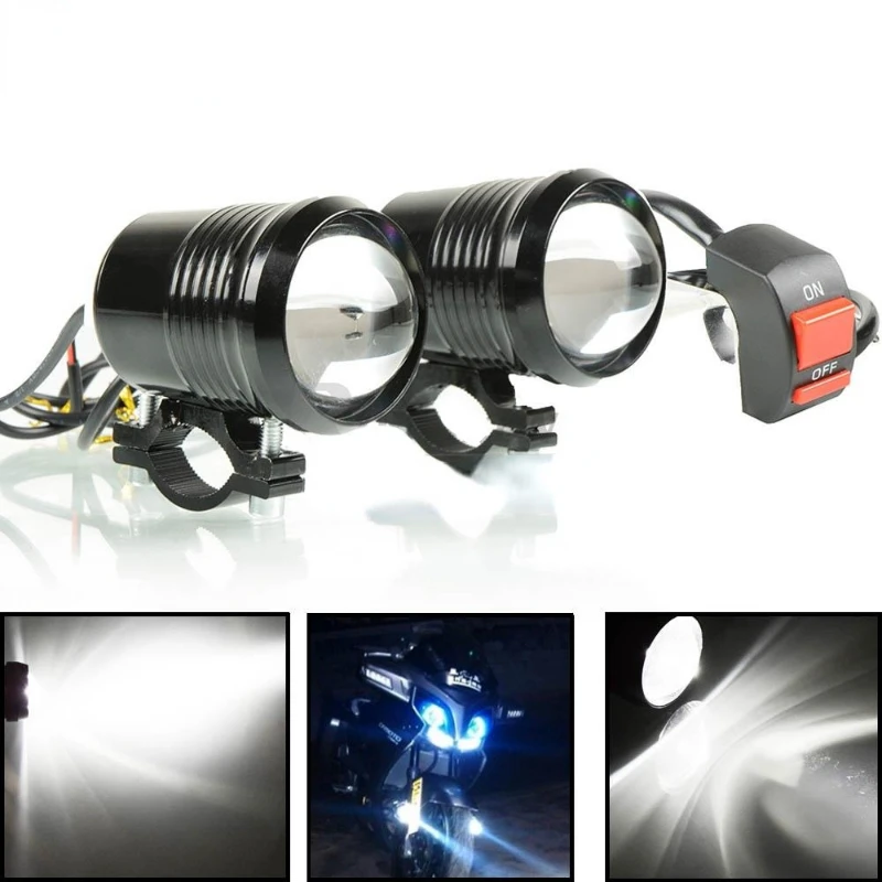 

Motorcycle Headlight U2 High Low Flash LED Driving Spot 1Pair Head Bulb Light Black Auxiliary Lamp 1200LM 10W 12V Motocros Parts
