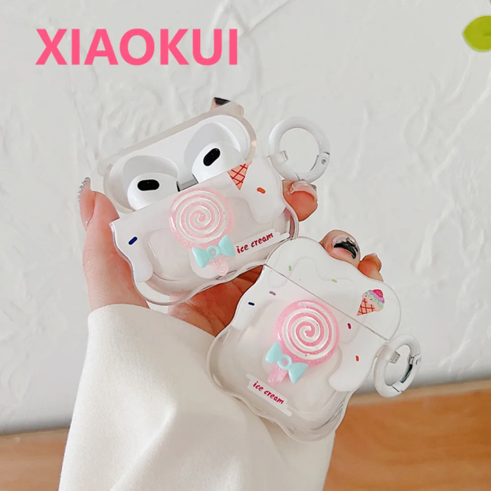 

3D Cute Clear Cartoon Transparent Charm Keychain For Apple Airpods Pro 3 2 1 Air pods Headphones Cover