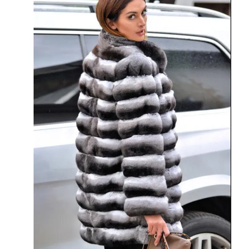 Роскошная женская куртка из шиншиллы зимняя натурального меха кролика рекс