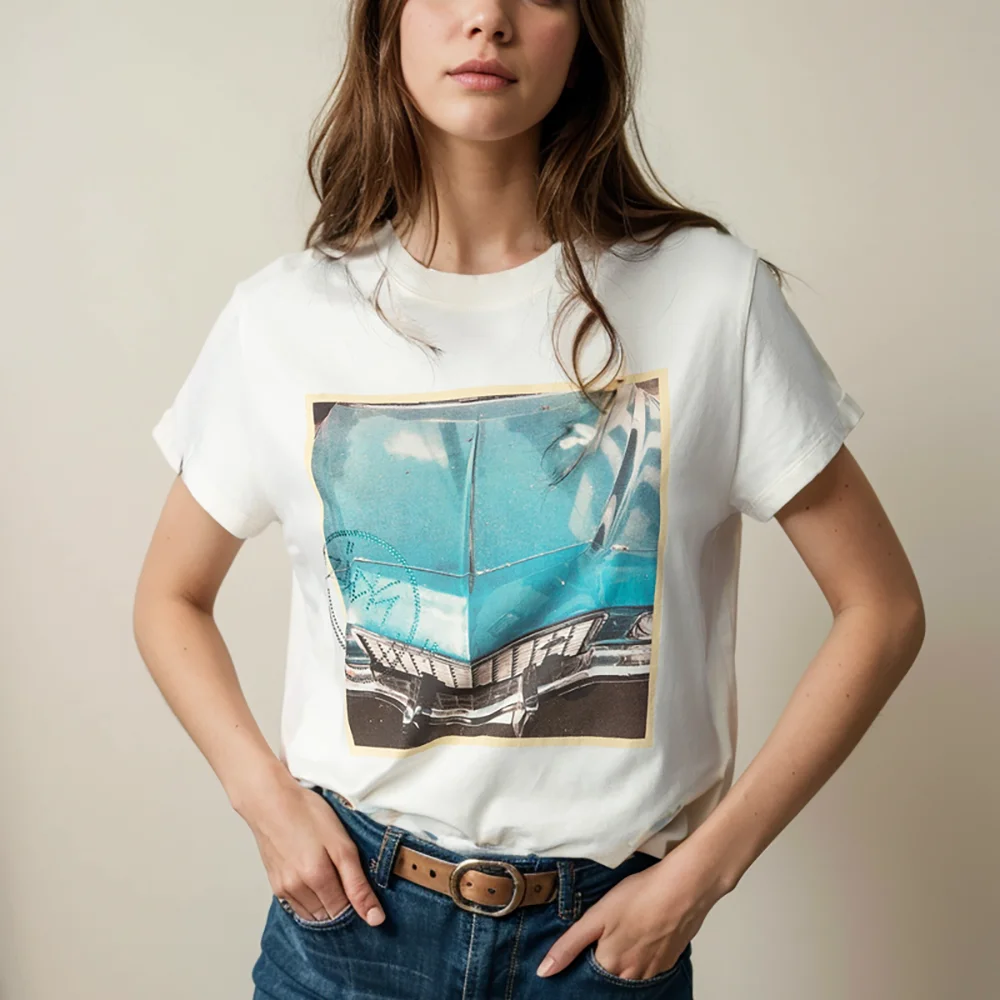 

Rowling Mirror Letter Graphic Print Tees Women Textured O-neck Short Sleeve T Shirt Casual Hipster Creativity Tops