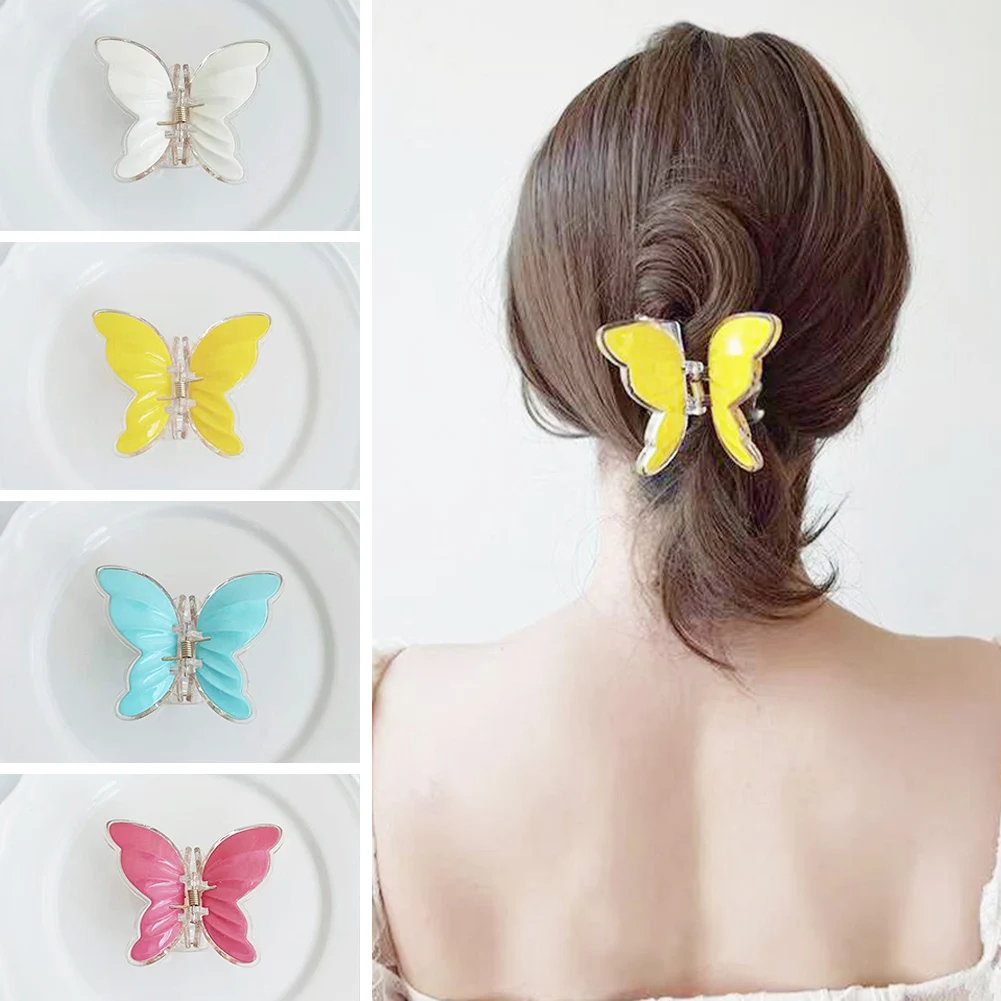 

New Korean Colorful Hair Claws Hair Clips for Women Girl Butterfly Acrylic Elegant Crab Ponytail Cute Headwear Hair Accessories