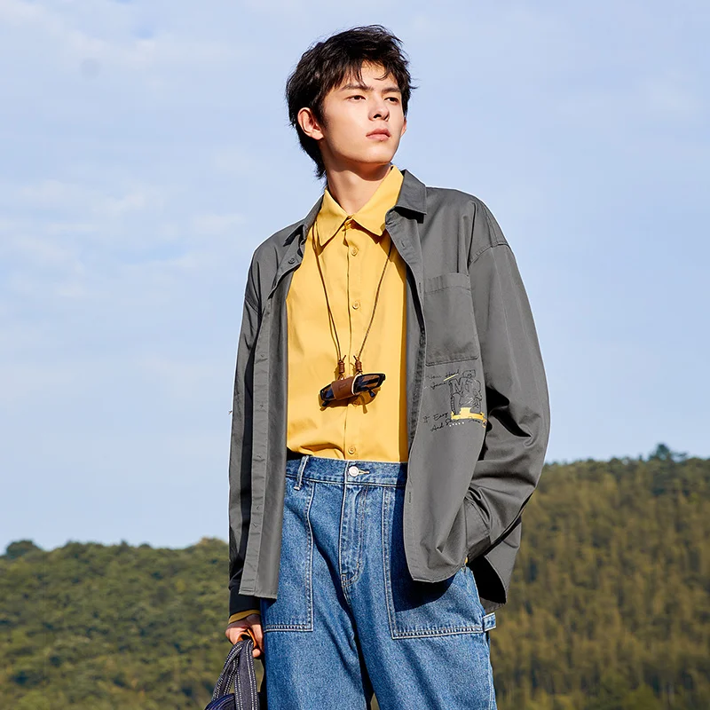 

Мужская рубашка с длинным рукавом и граффити, в Корейском стиле