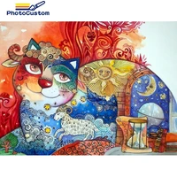 photocustom frameless painting by number abstract cat diy frame pictures by number animals paint on canvas home decoration 60x75