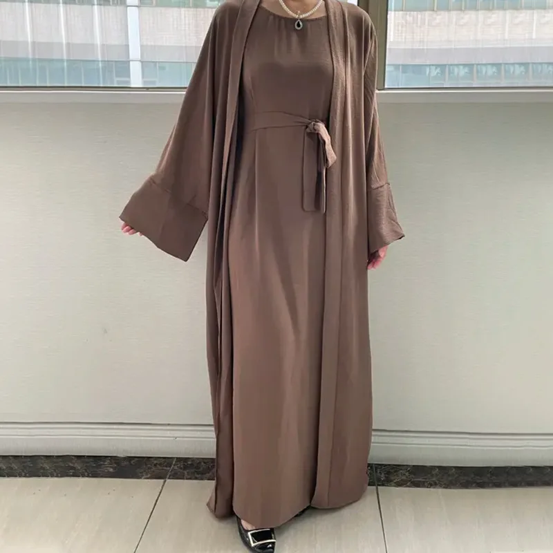 

ИД Рамадан мусульманский комплект из 2 предметов Abaya подходящие мусульманские наборы хиджаб платье с складками открытые Abayas Дубай, Турция ماما