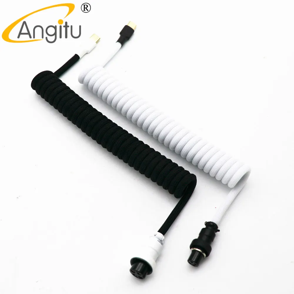 Customized Coiled USB to Type C/Mini/Micro Cable Spiral Keyboard Coiled Type C Cable Z Shape With Matt Colored GX16 Aviator