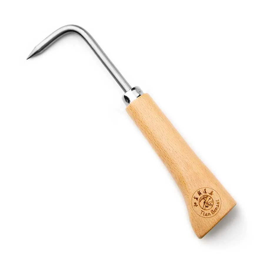 

Bonsai tools hook 23 cm (9") wooden handle stainless steel hook robust very firm and durable made by Tian Bonsai