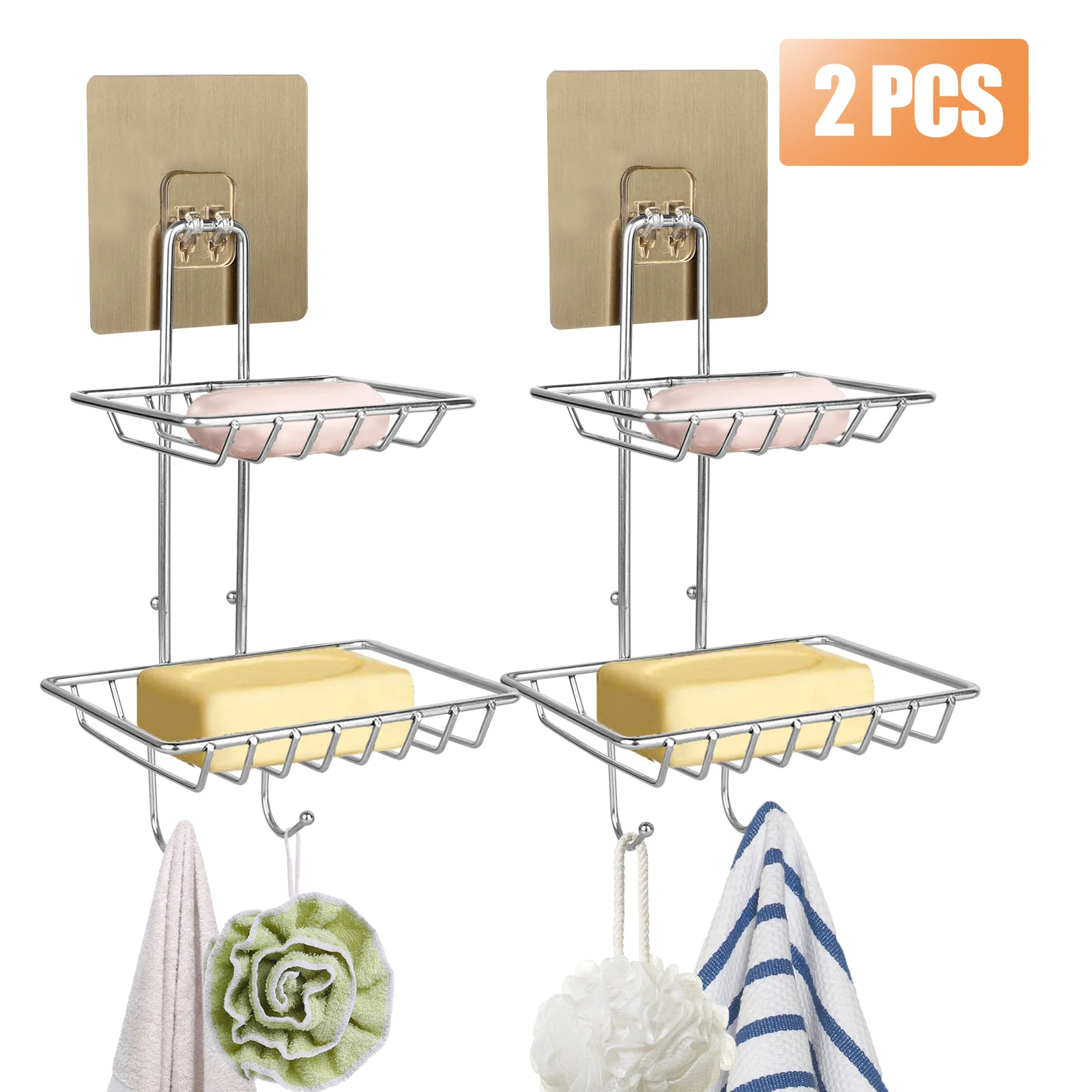 

Stainless Soap Dish Holder Wall Mounted Bathroom Double Suction Box Tray Shower