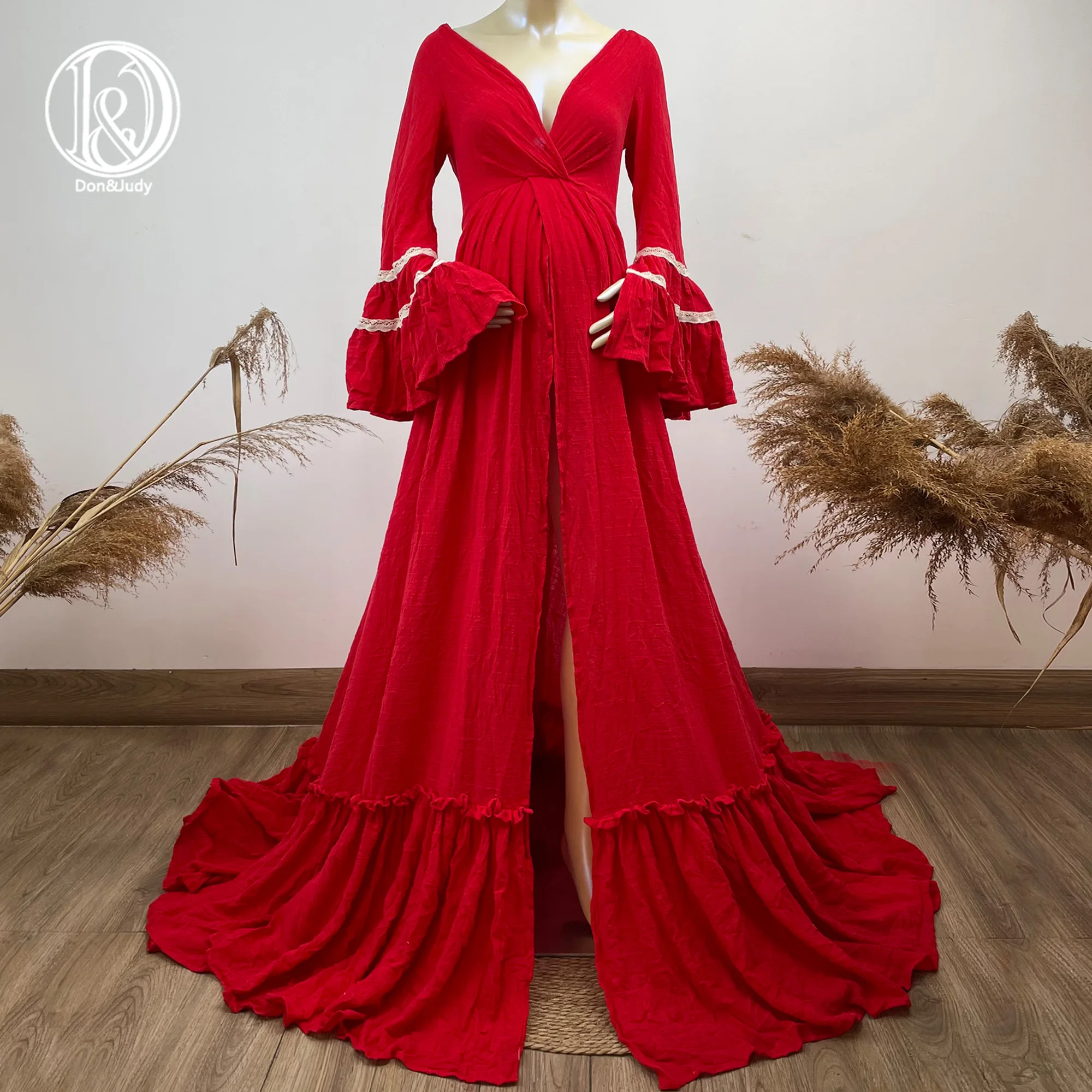 Don&Judy Flare Sleeves Christmas Maternity Or Non-maternity Dress for Photoshoot Pregnancy Photography Party Gown Woman Clothes enlarge