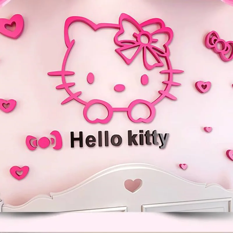 DIY Cartoon Anime Sanrio Hello Kitty Wall Sticker Kawaii Mirror Acrylic Crystal 3D Self-assembly Wall Sticker Girl Bedroom Decor images - 6