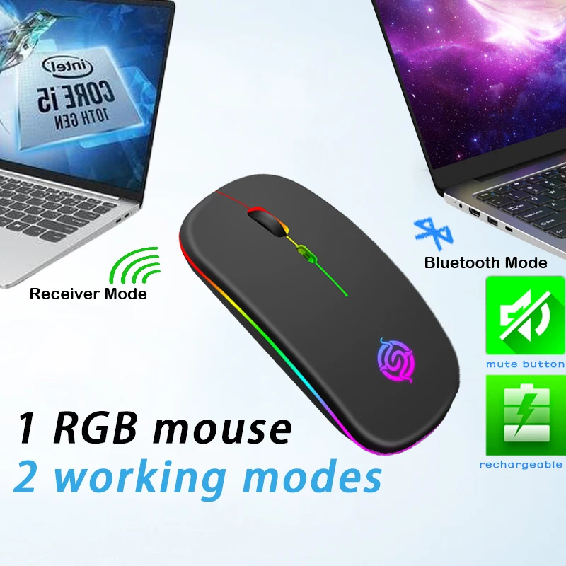 

2 Working Modes Ergonomic USB Wireless Mouse Rechargeable for Gaming Computer Tablet Phone Bluetooth Mice Pc Laptop Accessories