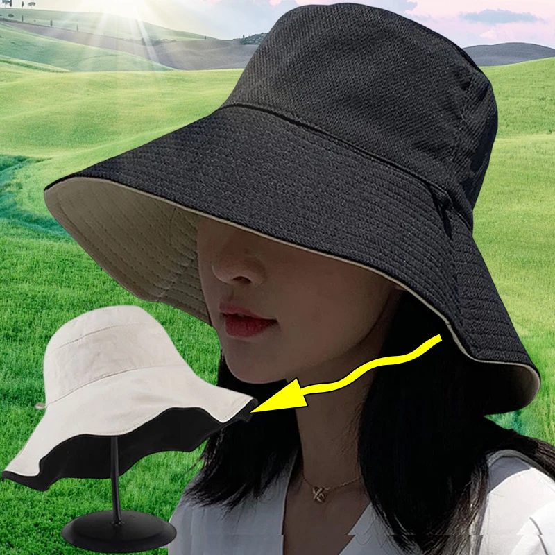 

Double-sided Foldable Bucket Hat for Women Girls Summer Sun Hat Visor Fisherman Cap Anti-UV Wide Brim Sunscreen Hats Caps Gorra