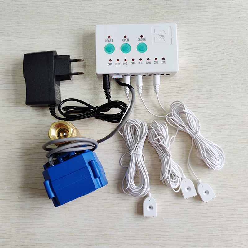 Russian Water Leakage Alarm Device with Brass Smart Valve DN15 DN20 DN25 & 3pcs 6-Meter Long Water Sensor Protection Water Leaks