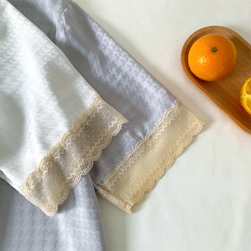 Pajamas Women's Summer Houndstooth Breathable Cardigan Short-sleeved Shorts Suit Comfortable and Cute Soft and Casual Sleepwear