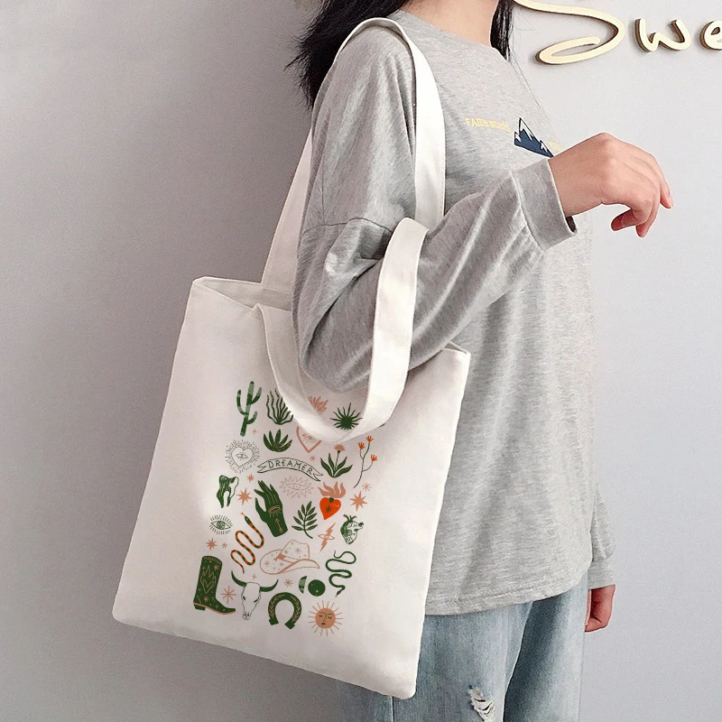 

Retro Creative Doodle Large Capacity Canvas Tote Shoulder Bag Cloth Reusable Shopping Bag 2022 Women Trend Handbags Shopper Bags