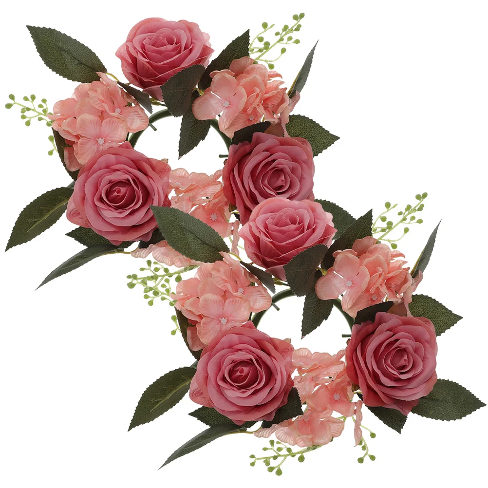 

2 Pcs Artificial Rose Wreaths Para Mesa De Eucalyptus Wreath Christmas Ring Wedding Table Decor
