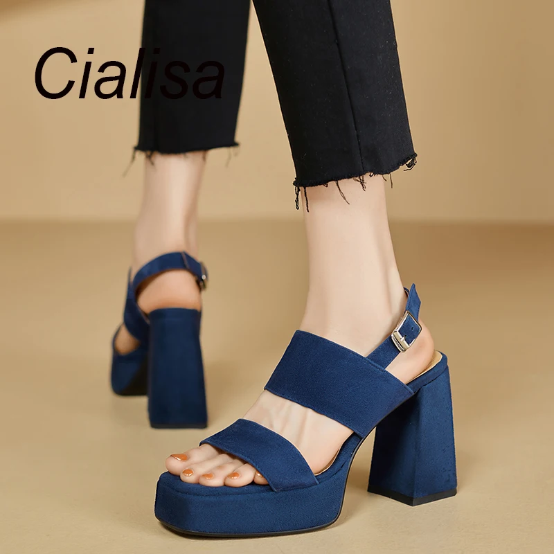 

Cialisa 2023 Summer Open-Toed Platform Sandal Genuine Leather Women Shoes Beige Elegant Handmade 10cm High Heels Ladies Footwear