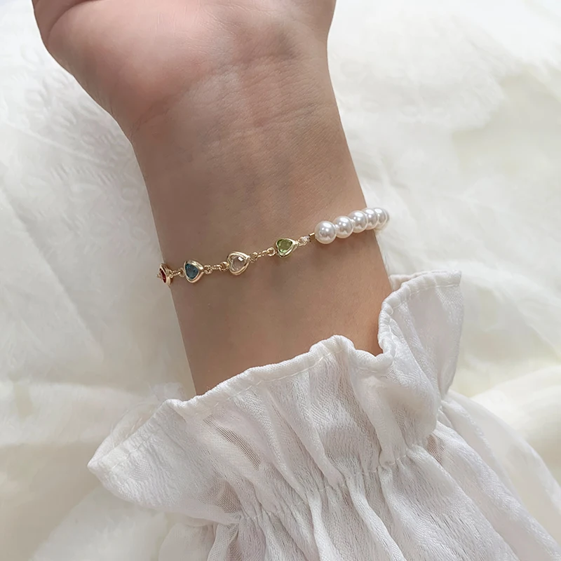 Браслет Millie Color Loving Heart с цирконием Shijia и жемчугом в стиле пэчворк для женщин