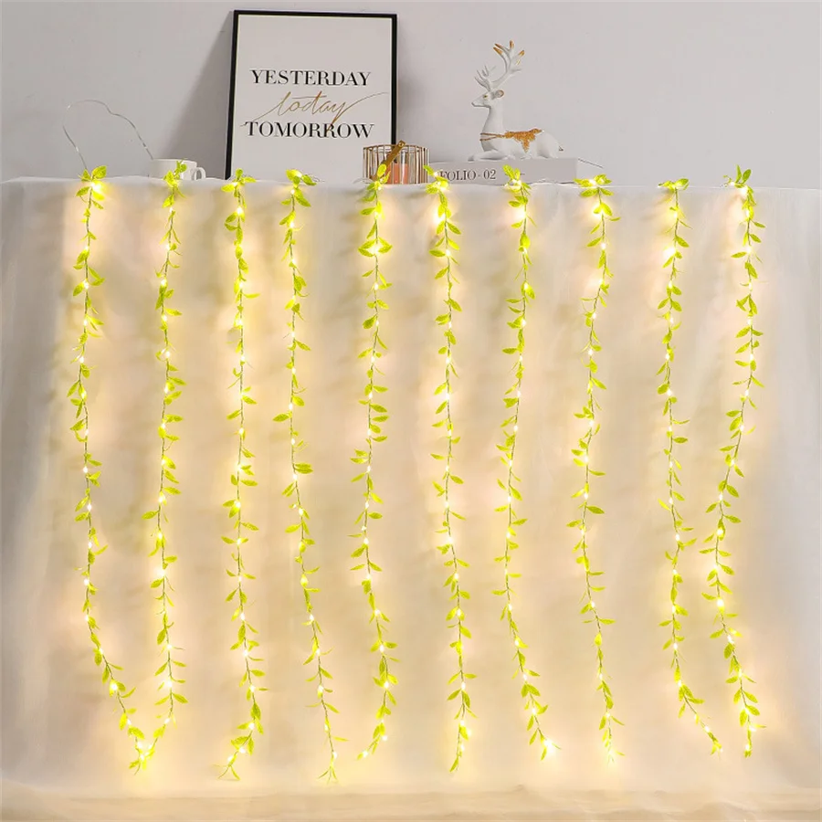 6X1M 400LED Ivy Leaves Plant Window Curtain String Light Fake Plant Rattan Hanging Icicle Light Garland Christmas Fairy Light
